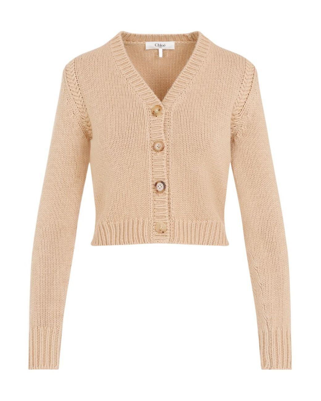 Chloé Natural Chloé Buttoned V-Neck Cardigan