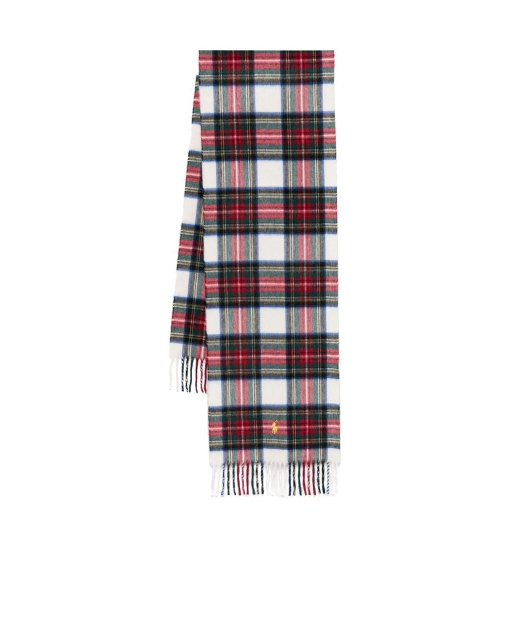 Polo Ralph Lauren White Logo Detail Plaid Fringed Scarf for men