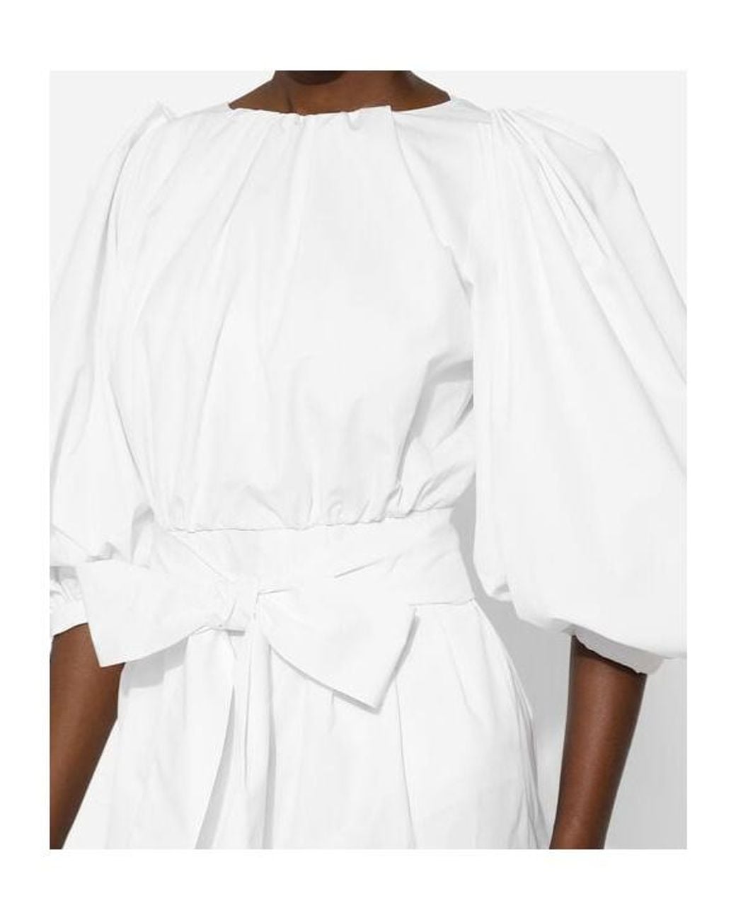 Dolce & Gabbana White Cotton Midi Dress With Puff Sleeves