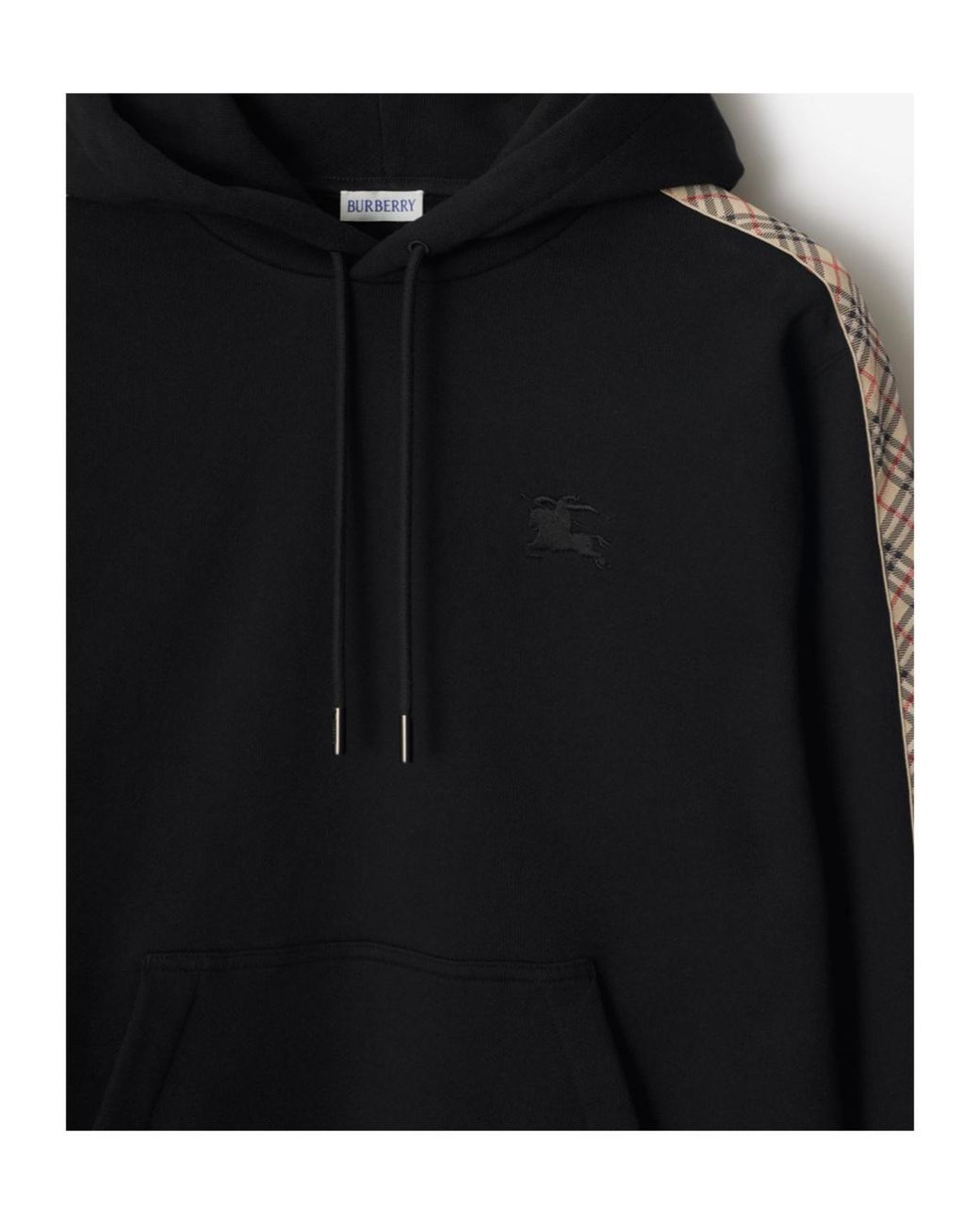 Burberry Black Ekd Embroidered Checked Drawstring Hoodie for men