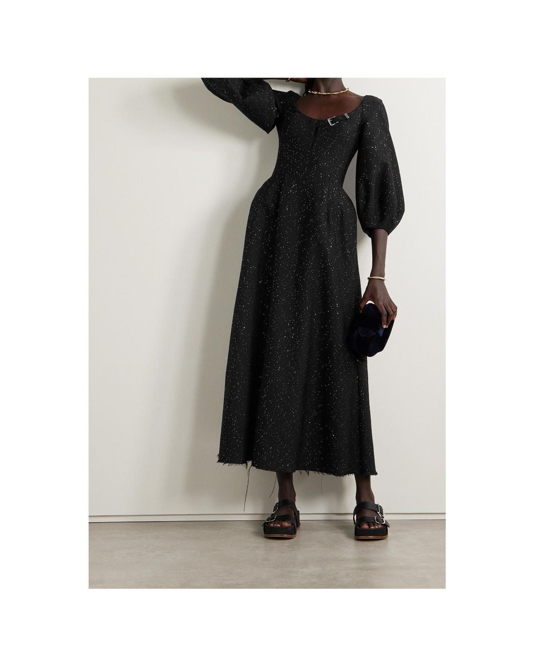 Gabriela Hearst Black Madyn Buckled Cutout Sequin-Embellished Wool-Blend Maxi Dress
