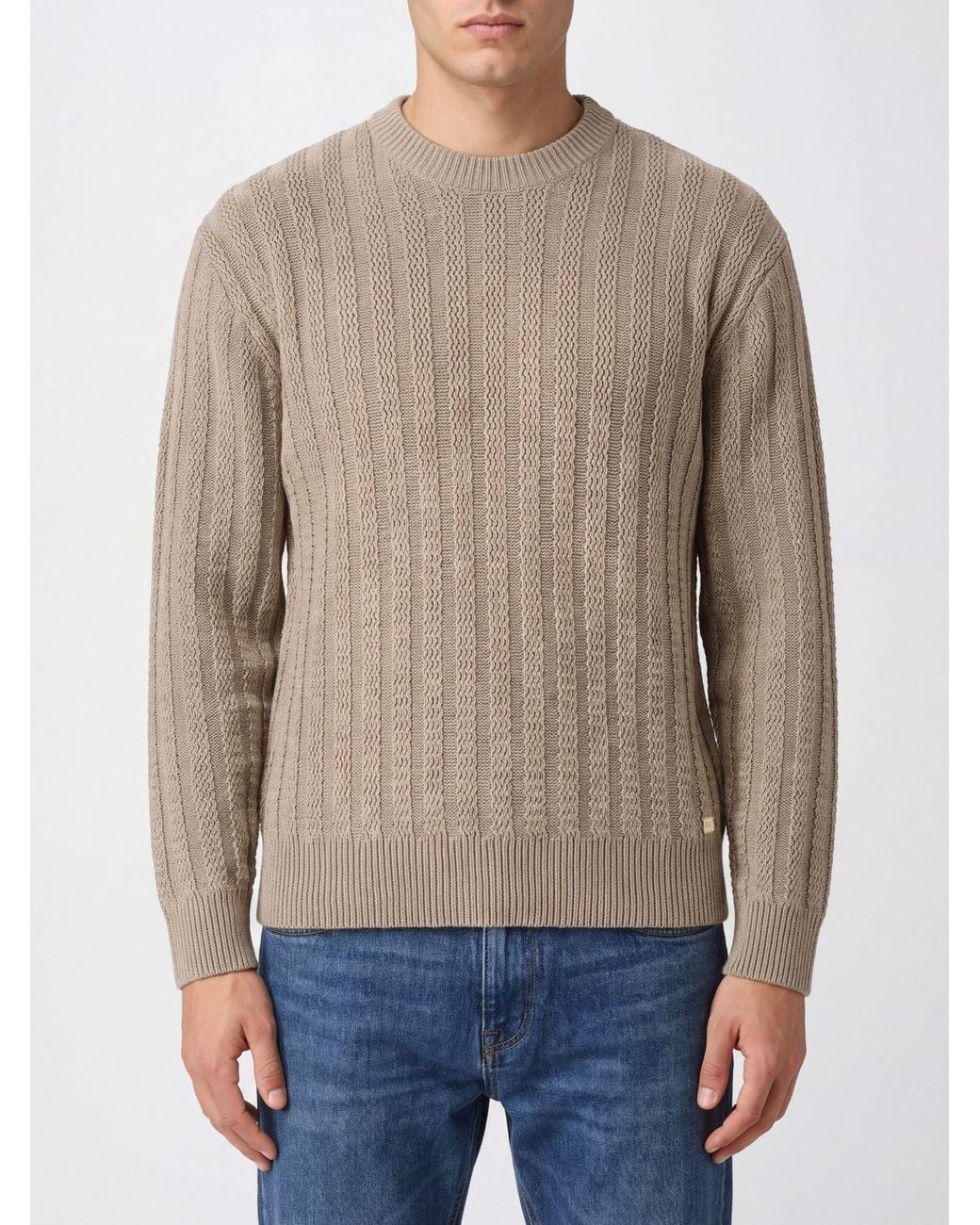 Boss Gray Textured Cotton Knitted Sweater for men