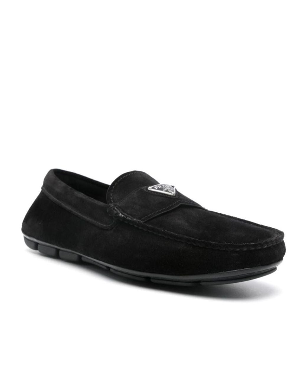 Prada Black Triangle-Logo Slip-On Loafers for men