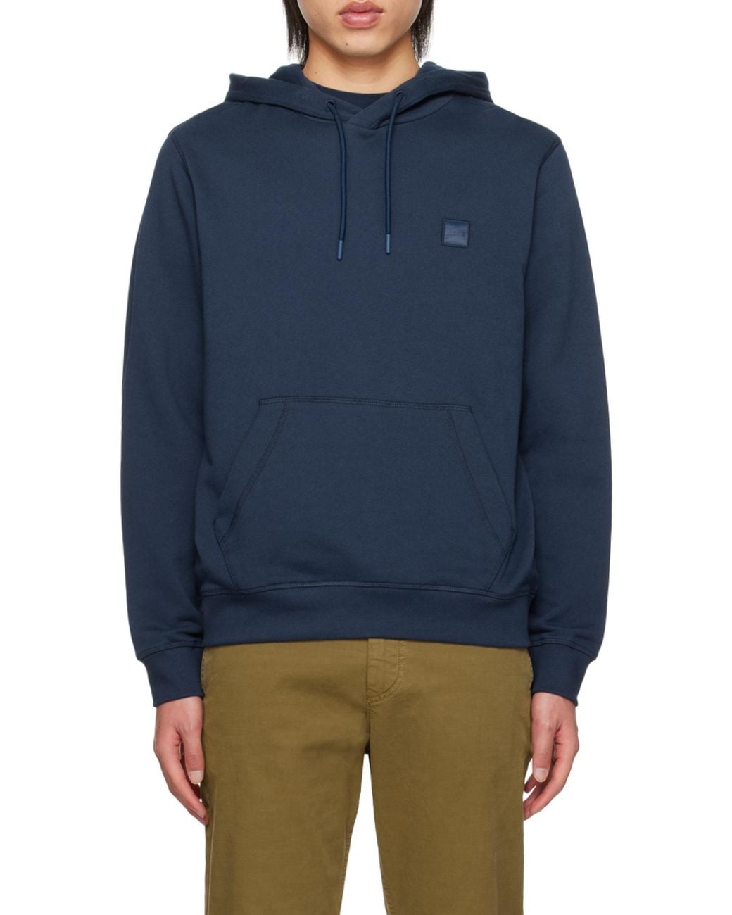 Boss Blue Boss Logo Patch Drawstring Hoodie for men