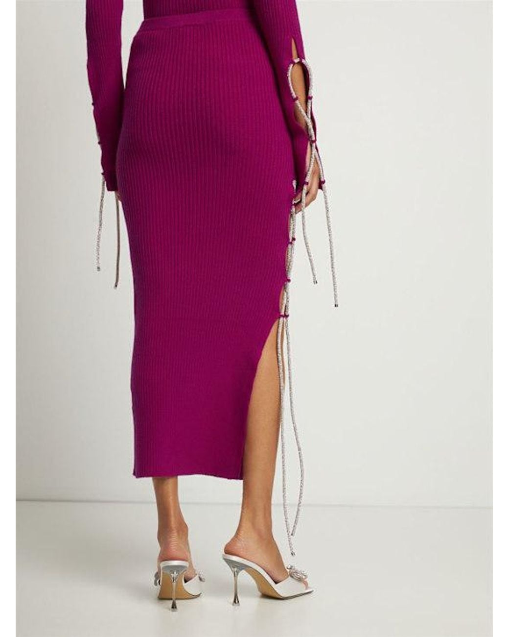 GIUSEPPE DI MORABITO Pink Embellished Wool Knit Midi Skirt