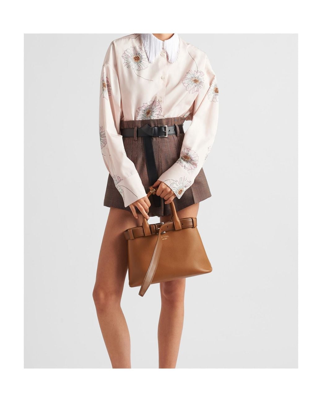 Prada Brown Belted Open-Top Medium Handbag