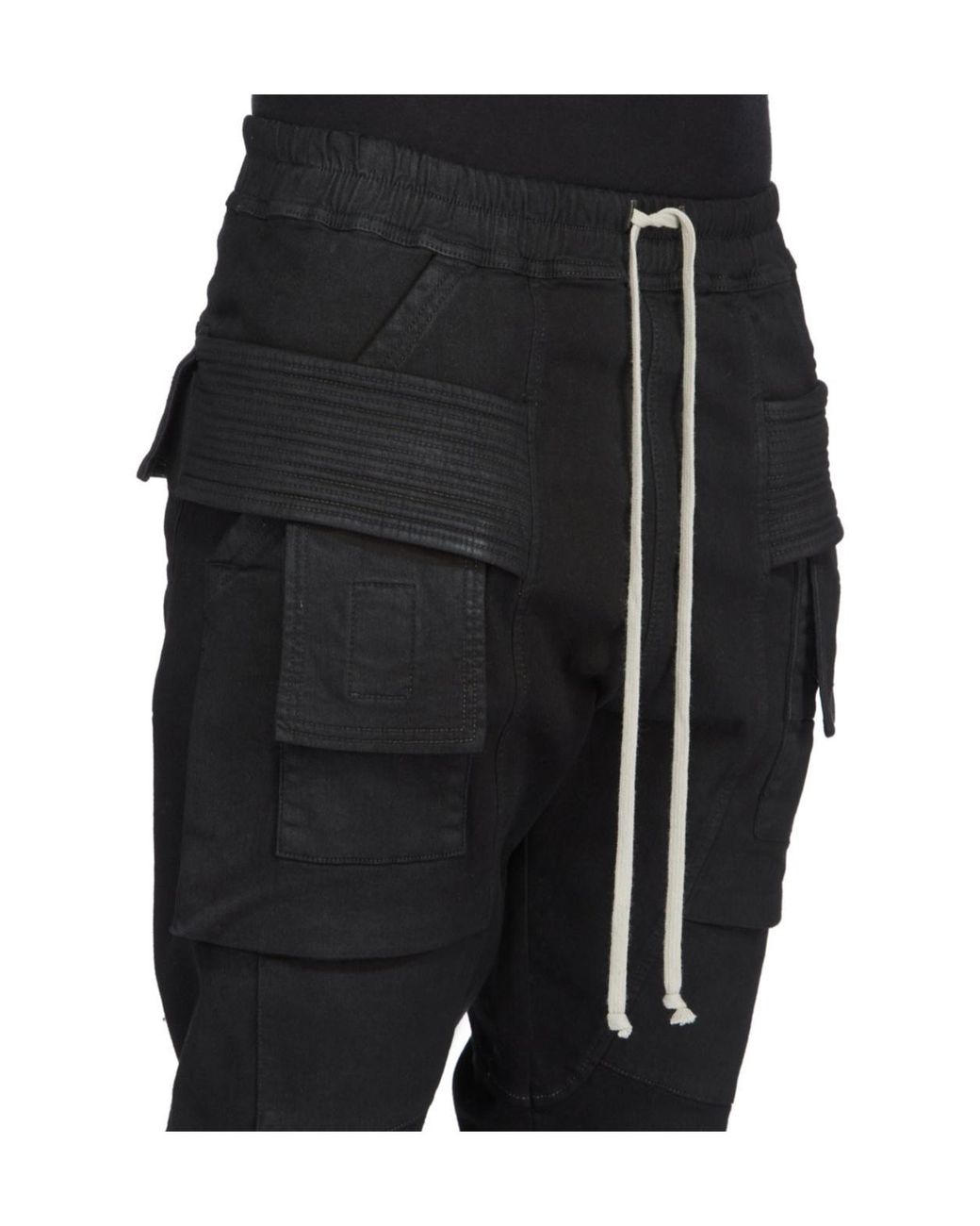 Rick Owens Black Creatch Tapered Drawstring Cargo Trousers for men