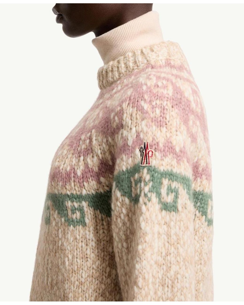 Moncler Natural Grenoble Jacquard Crew Neck Knitted Sweater