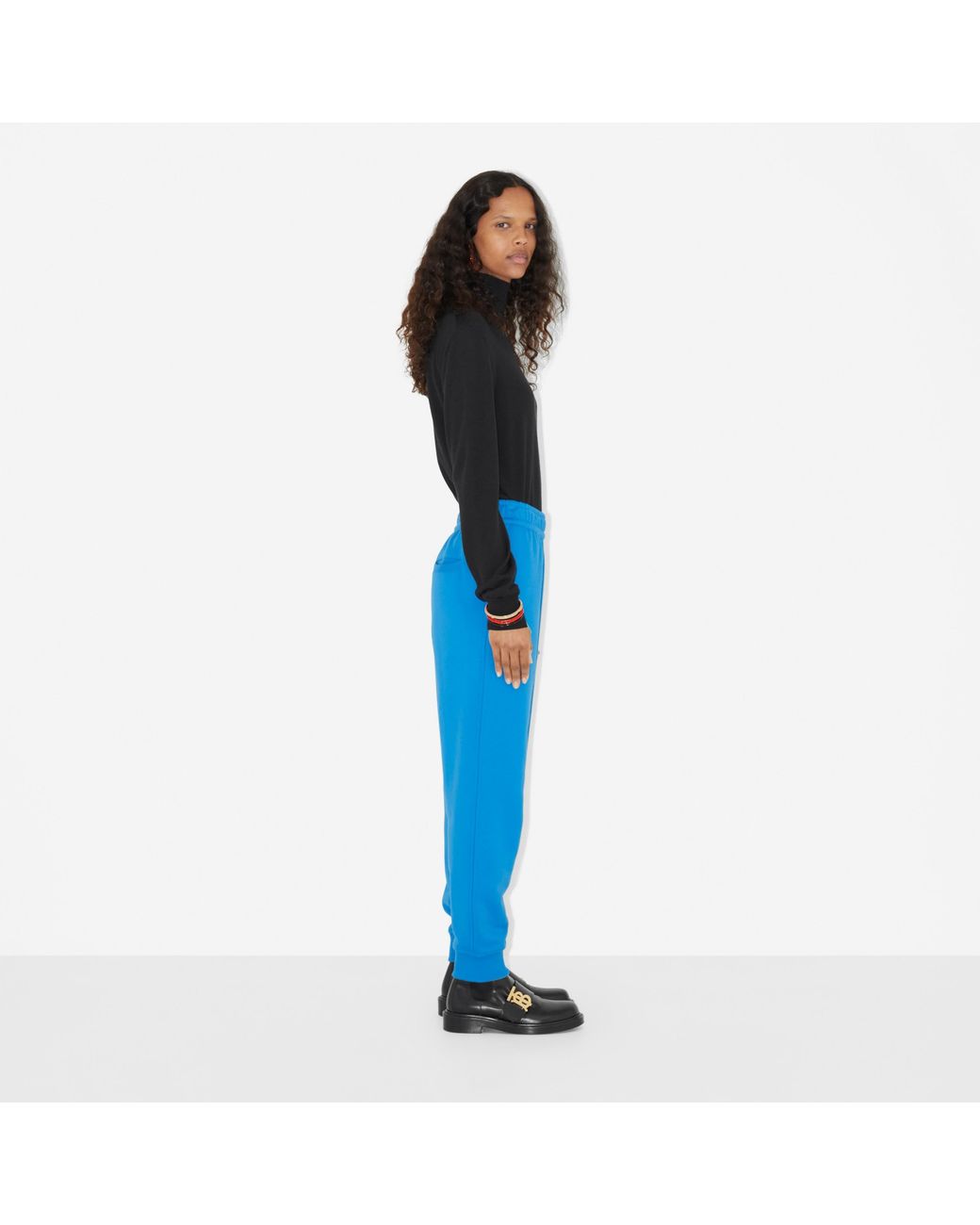 Burberry Blue Embroidered-Letter Motif Cotton Track Pants