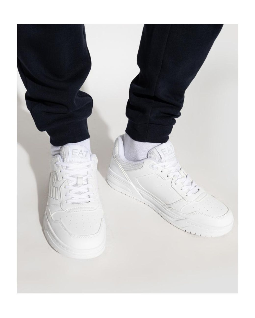 EA7 White Panelled Lace-Up Sports Shoes for men