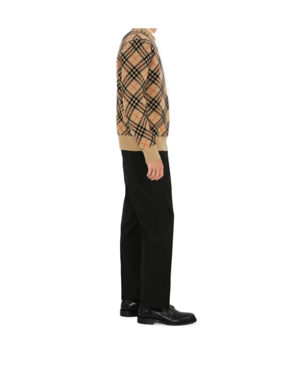 Burberry Brown Checked Knitted Crewneck Jumper for men