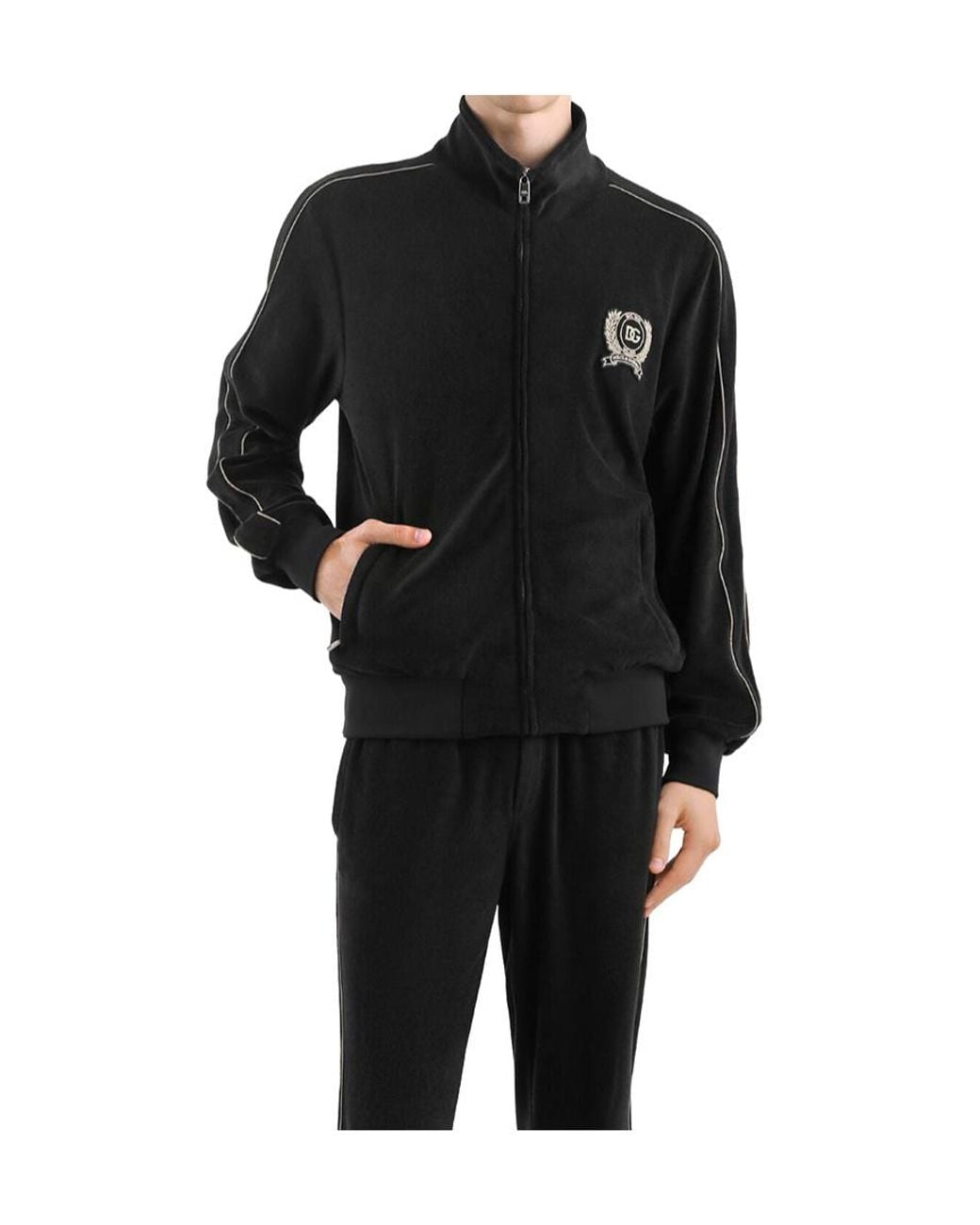 Dolce & Gabbana Black Crest Zip-Up Sweater for men
