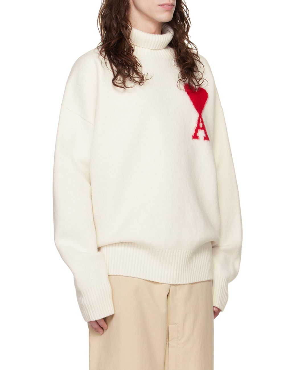 AMI White Heart-Shaped Knitted Sweater for men