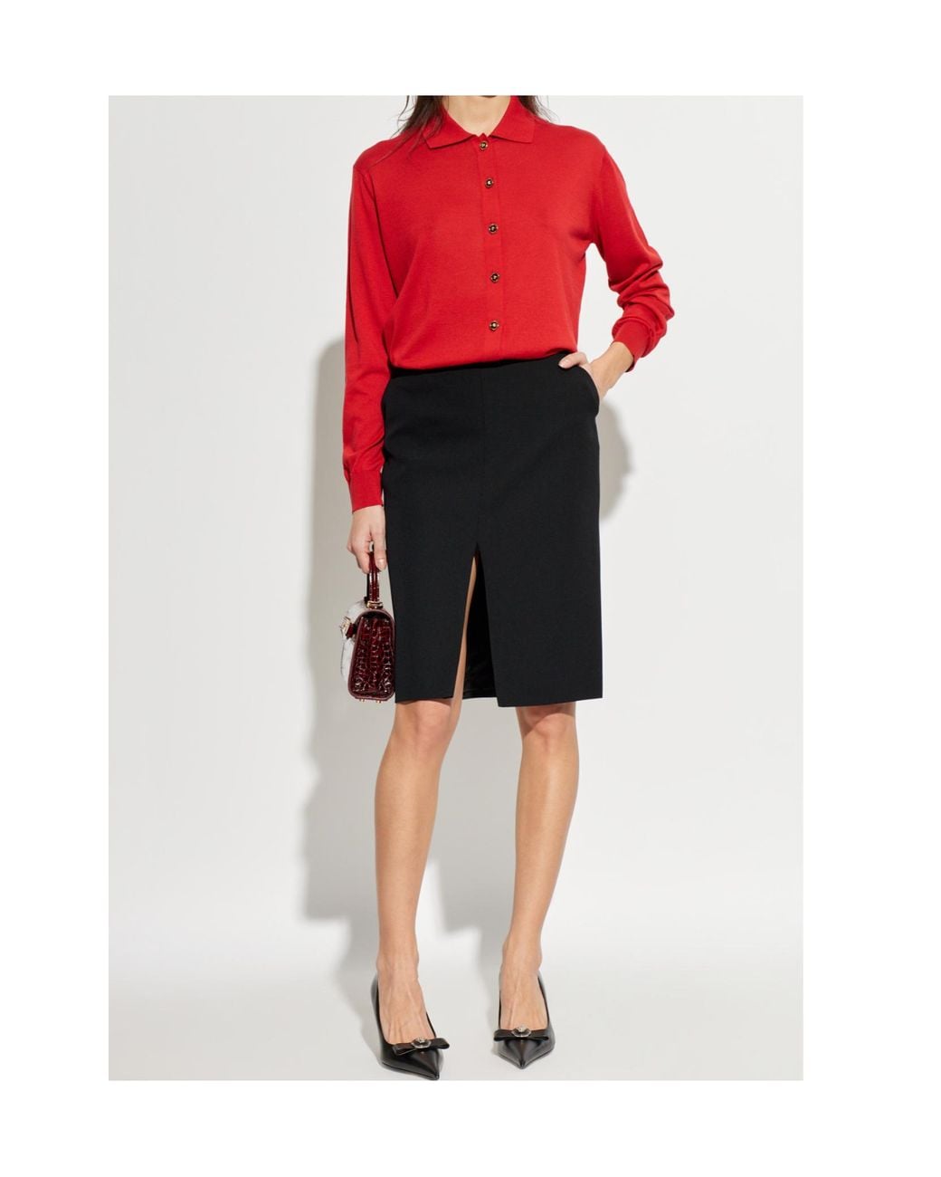 Versace Red Logo-Patch Polo Cardigan