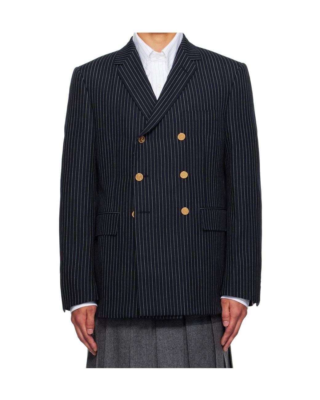 Thom Browne Blue Pinstripe Wool Blazer for men