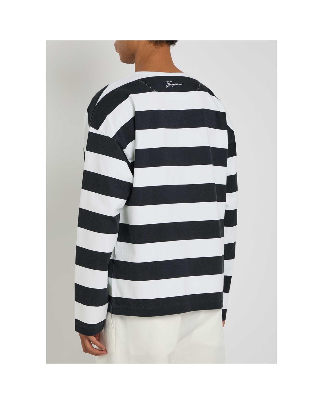 Jacquemus Black Simple Striped Cotton T-Shirt for men