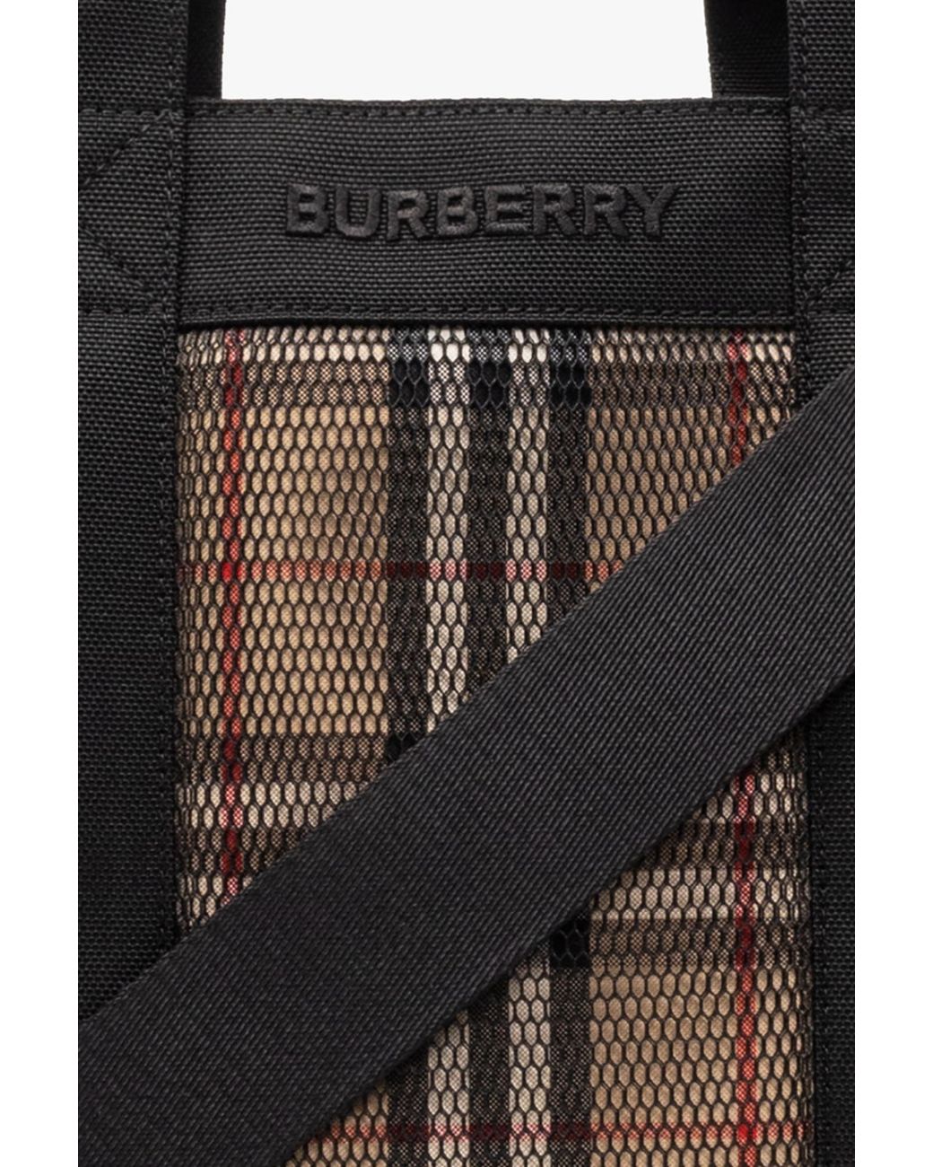 Burberry Black Checked Mesh Tote Bag for men