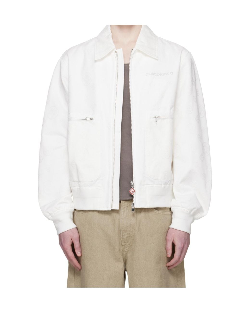 Casablanca White Zip-Up Bomber Jacket for men