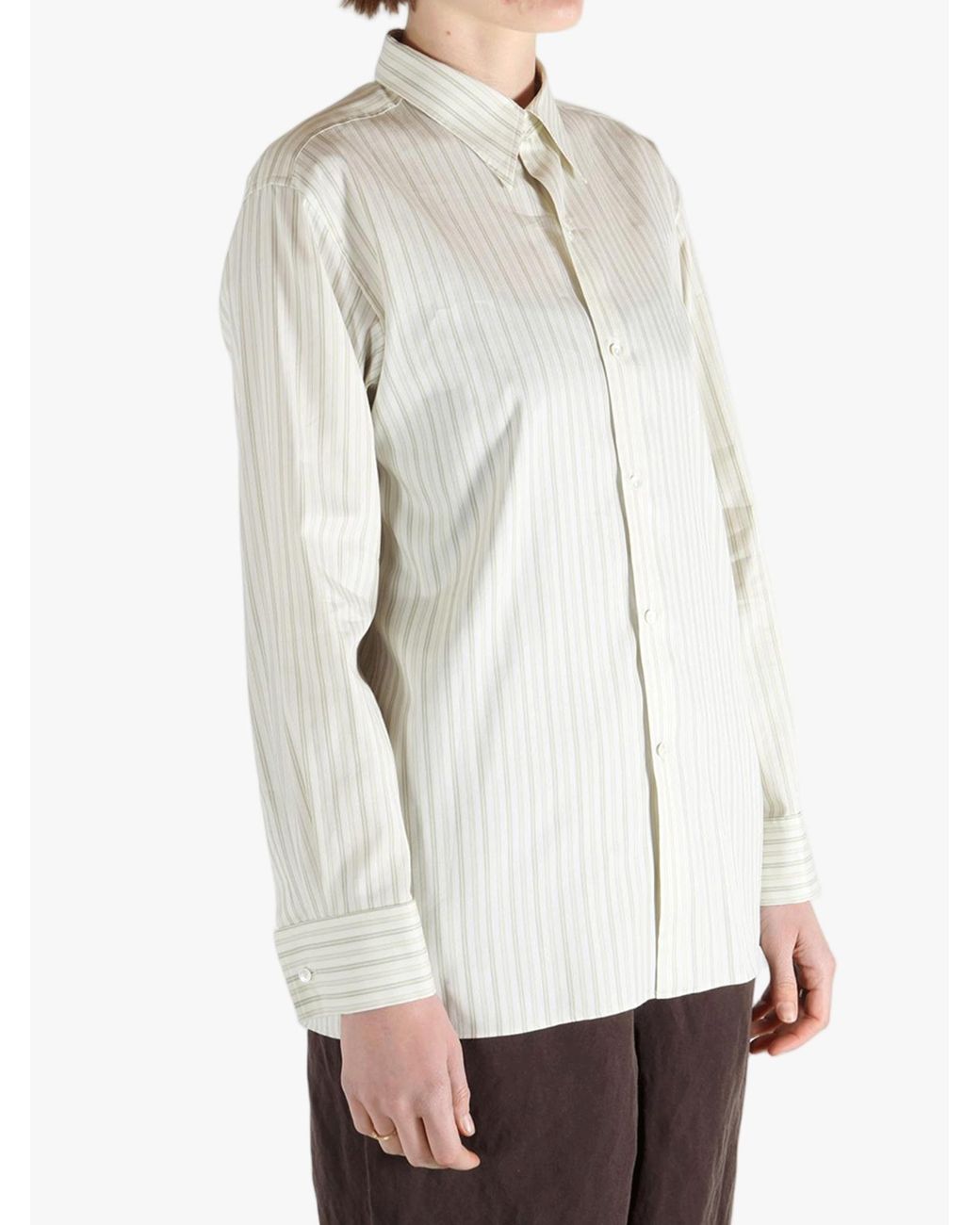 Auralee White Striped Long-Sleeved Shirt
