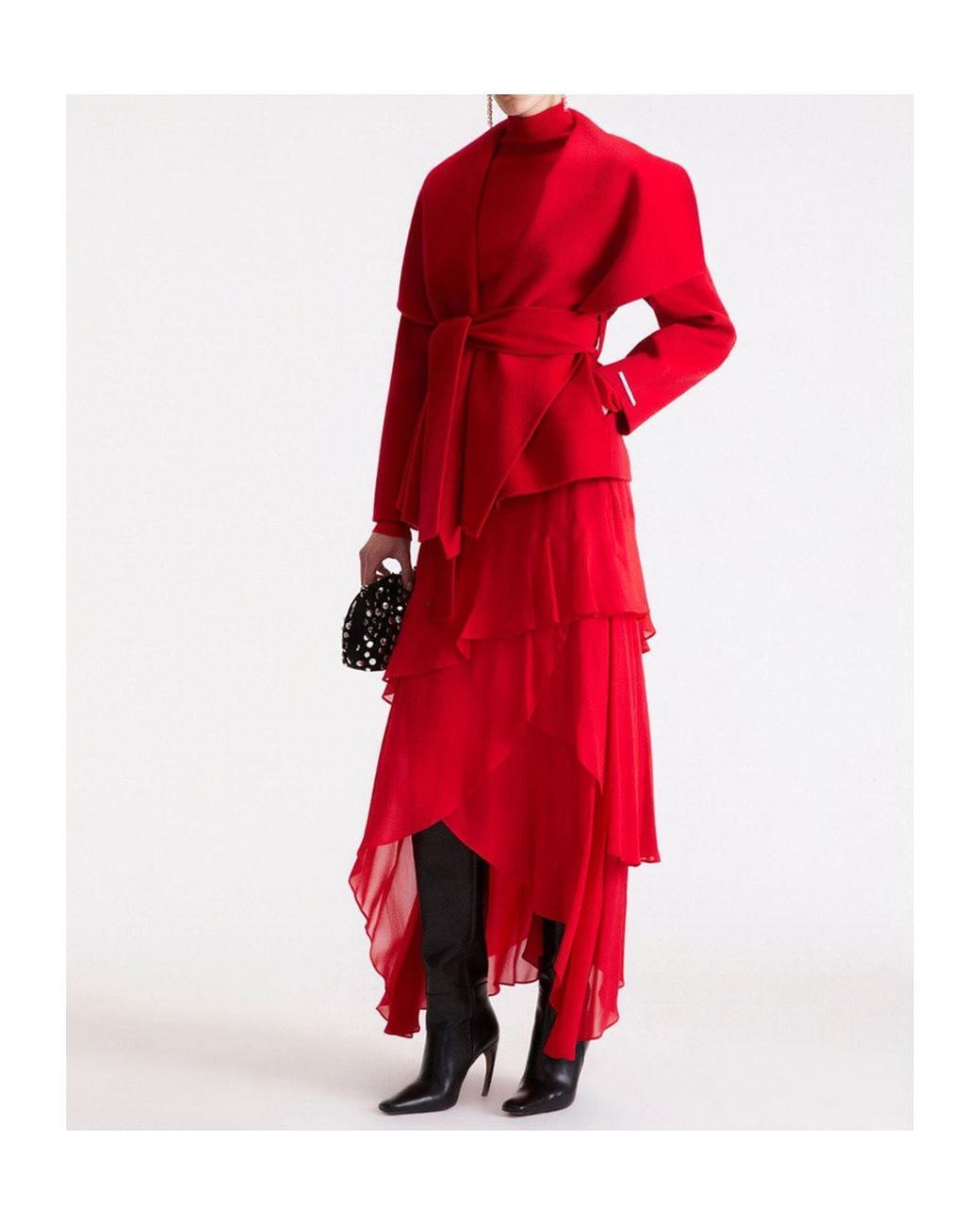 Marella Red Long-Sleeved Coat With A Tie-Waist