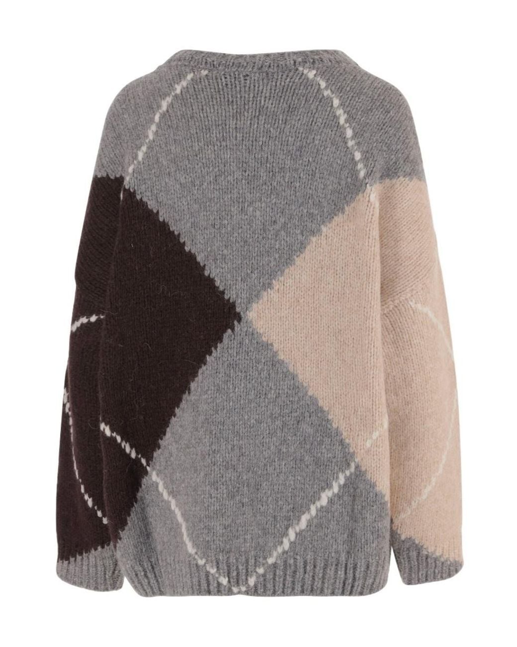 Bruno Manetti Gray Oversized Argyle Knitted Sweater