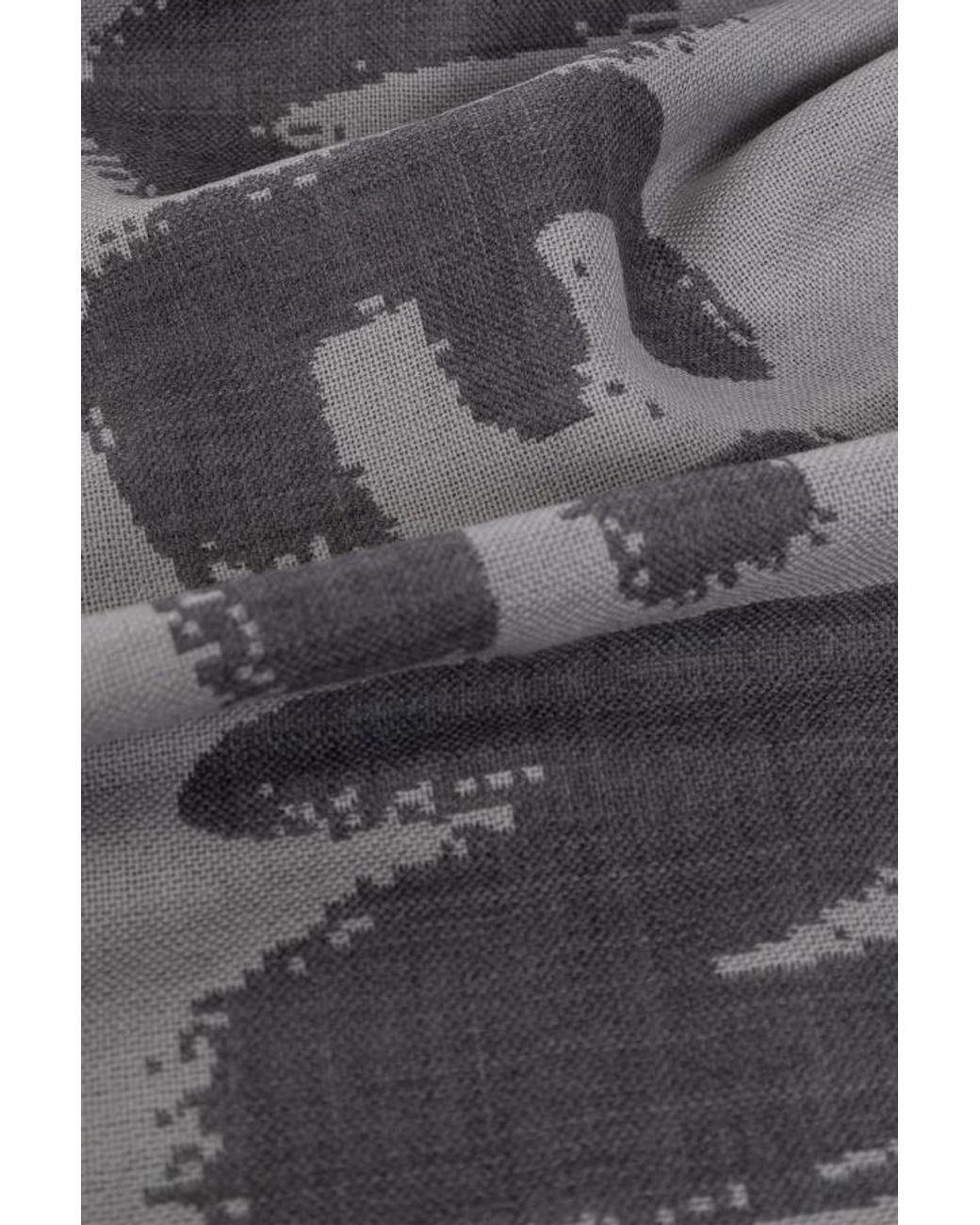 McQueen Gray Wool Logo Print Scarf for men