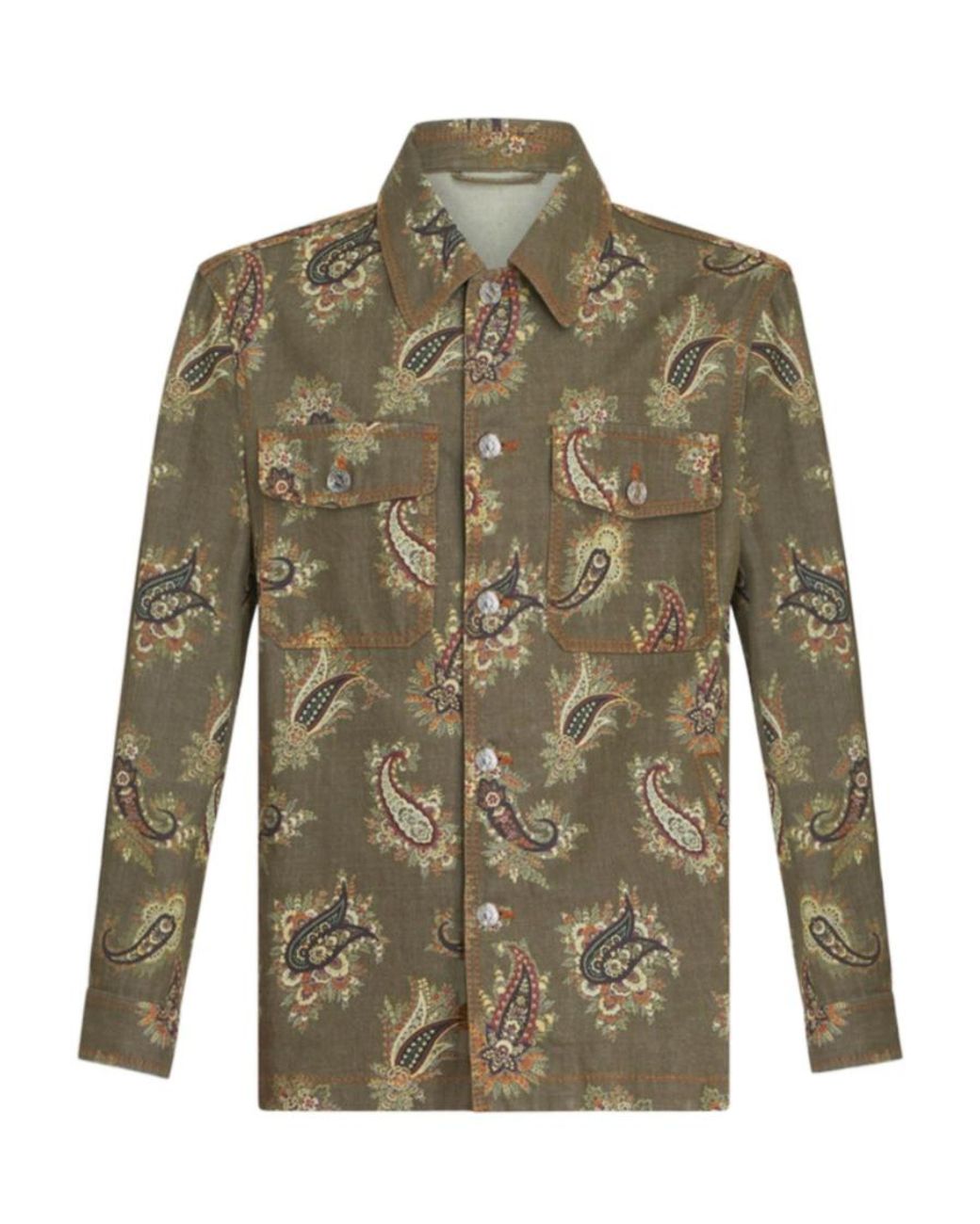 Etro Green Paisley Denim Overshirt for men