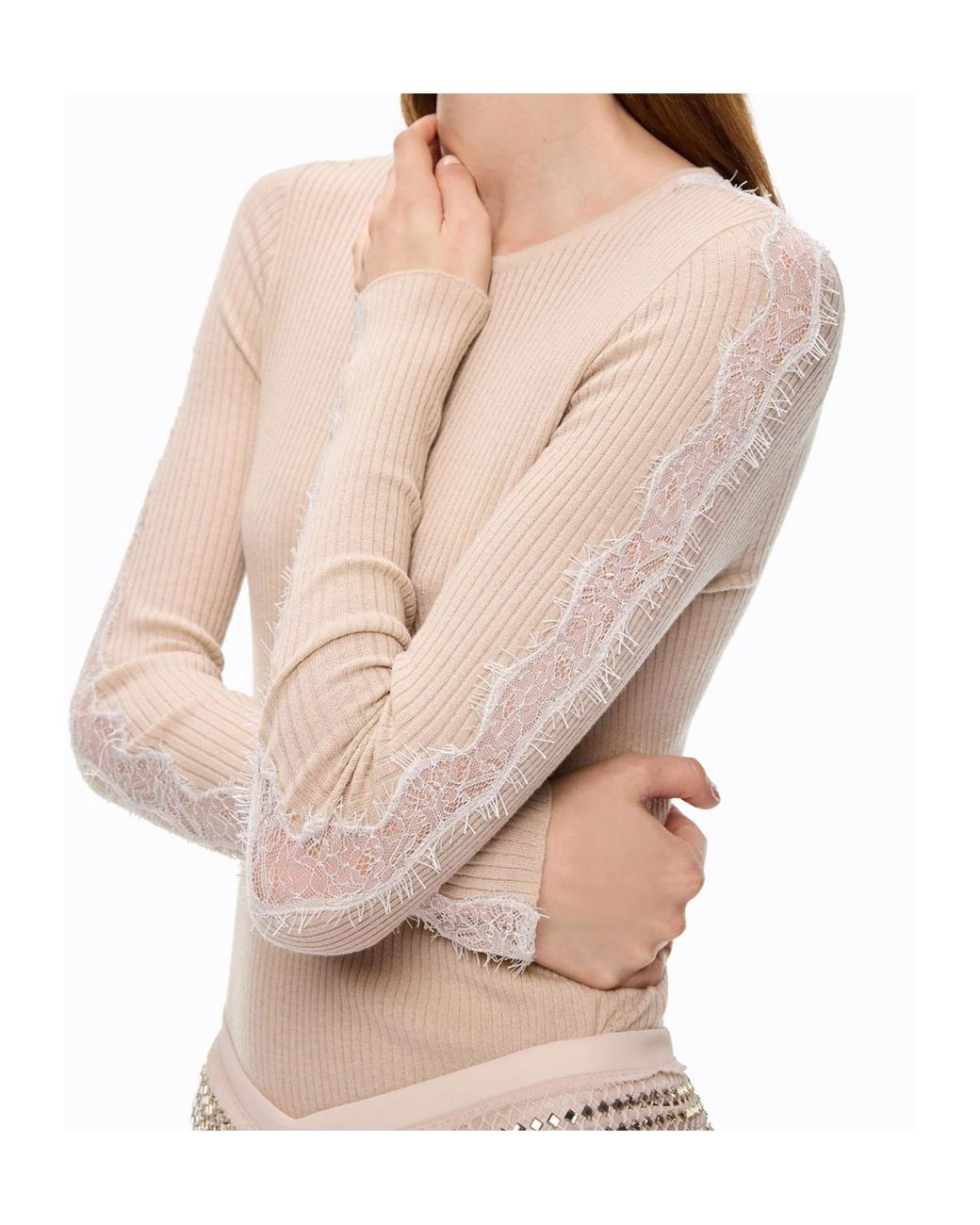 Pinko Pink Ribbed Sweater With Lace