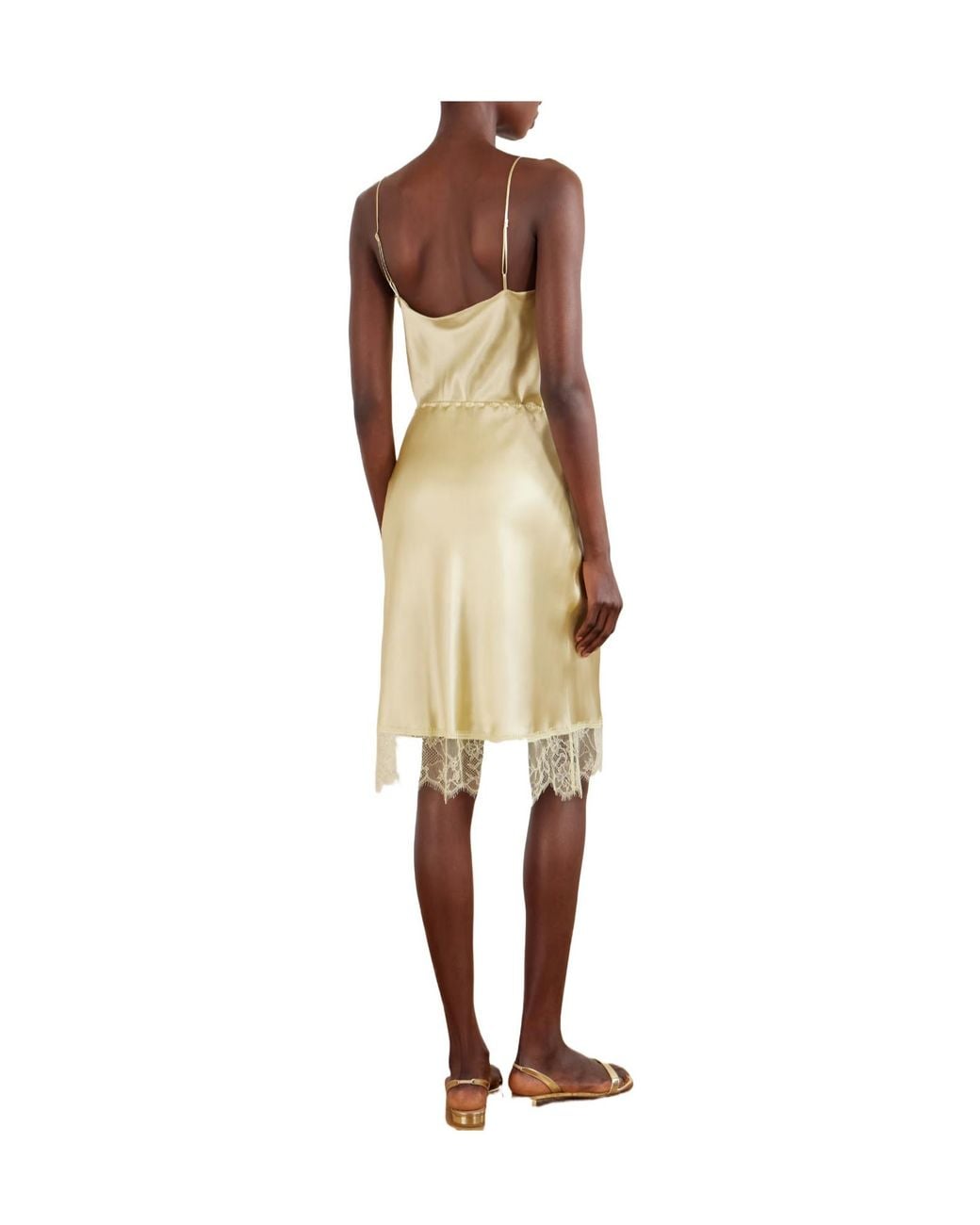 Carine Gilson Natural Lace-Trimmed Silk-Satin Midi Skirt