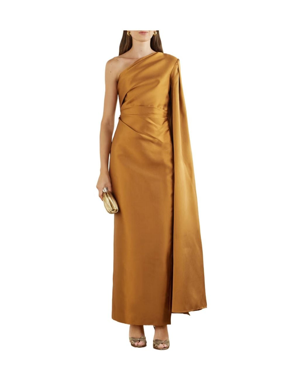 Solace London Natural One-Shoulder Twill Gown