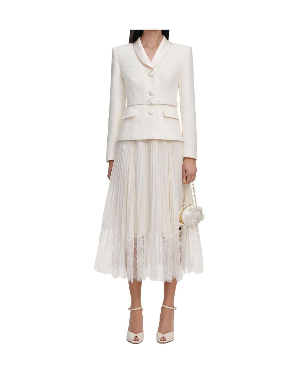 Self-Portrait Gray Boucle Shawl Collared Midi Dress