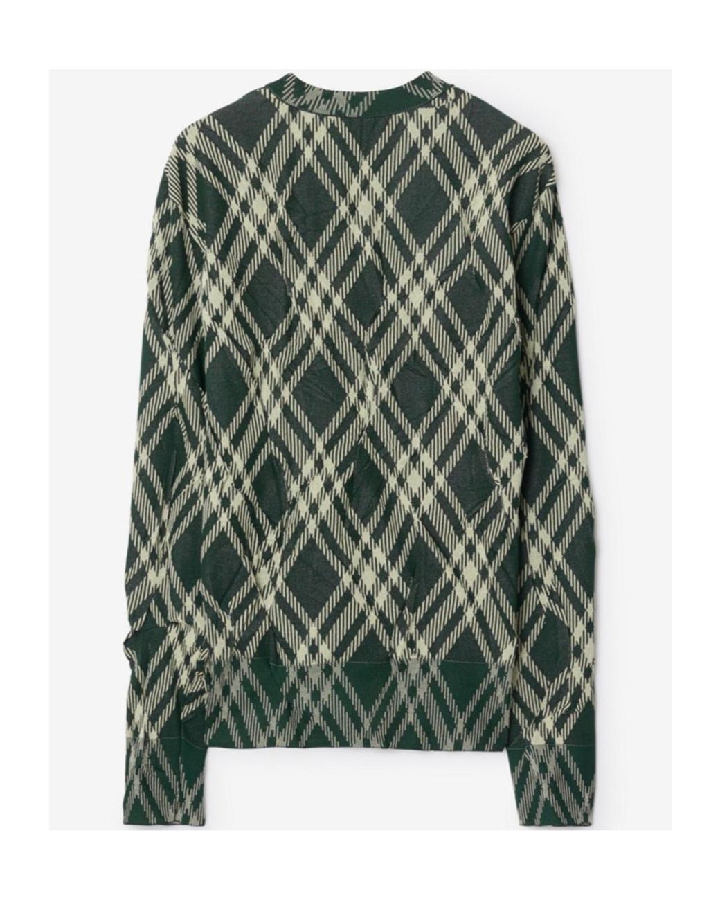 Burberry Green Checked Crewneck Knitted Jumper for men