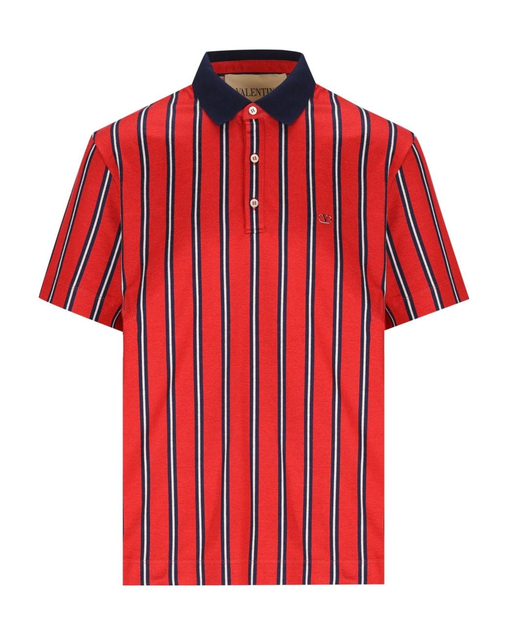 Valentino Red Vlogo Plaque Striped Polo Shirt for men