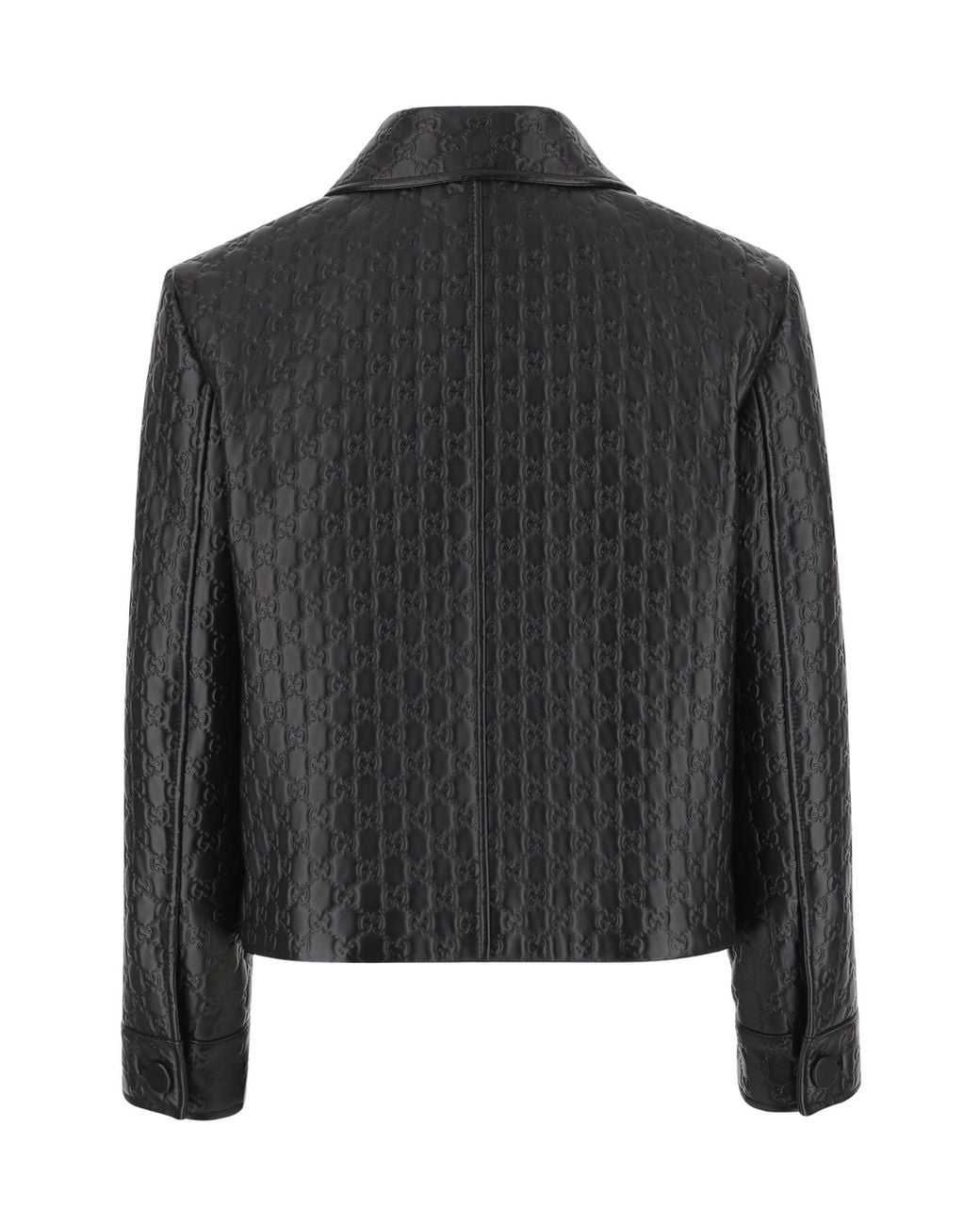 Gucci Black 'All Over Gg' Embossed Leather Jacket