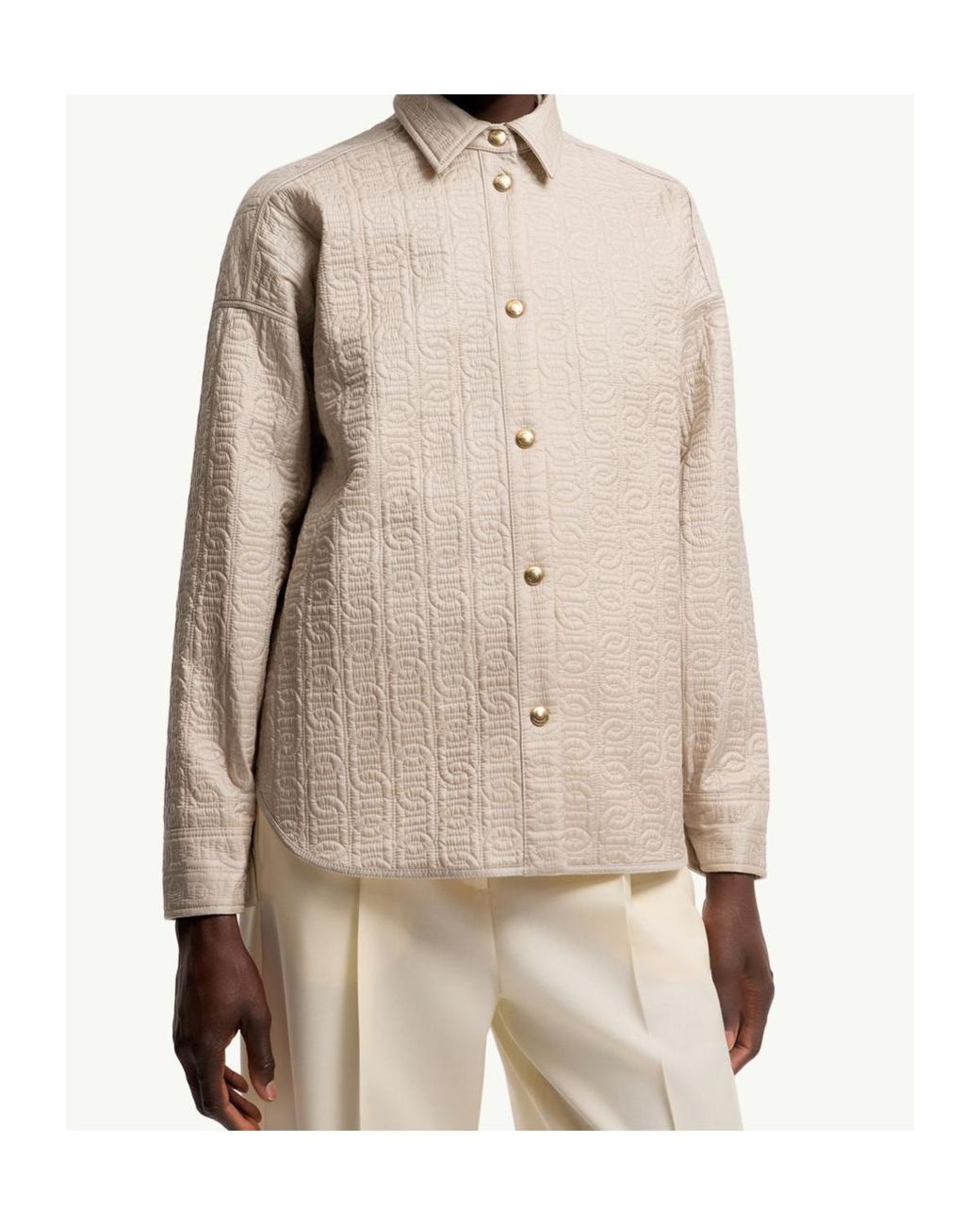 Moncler Natural Quilted Chain Motif Shirt Jacket