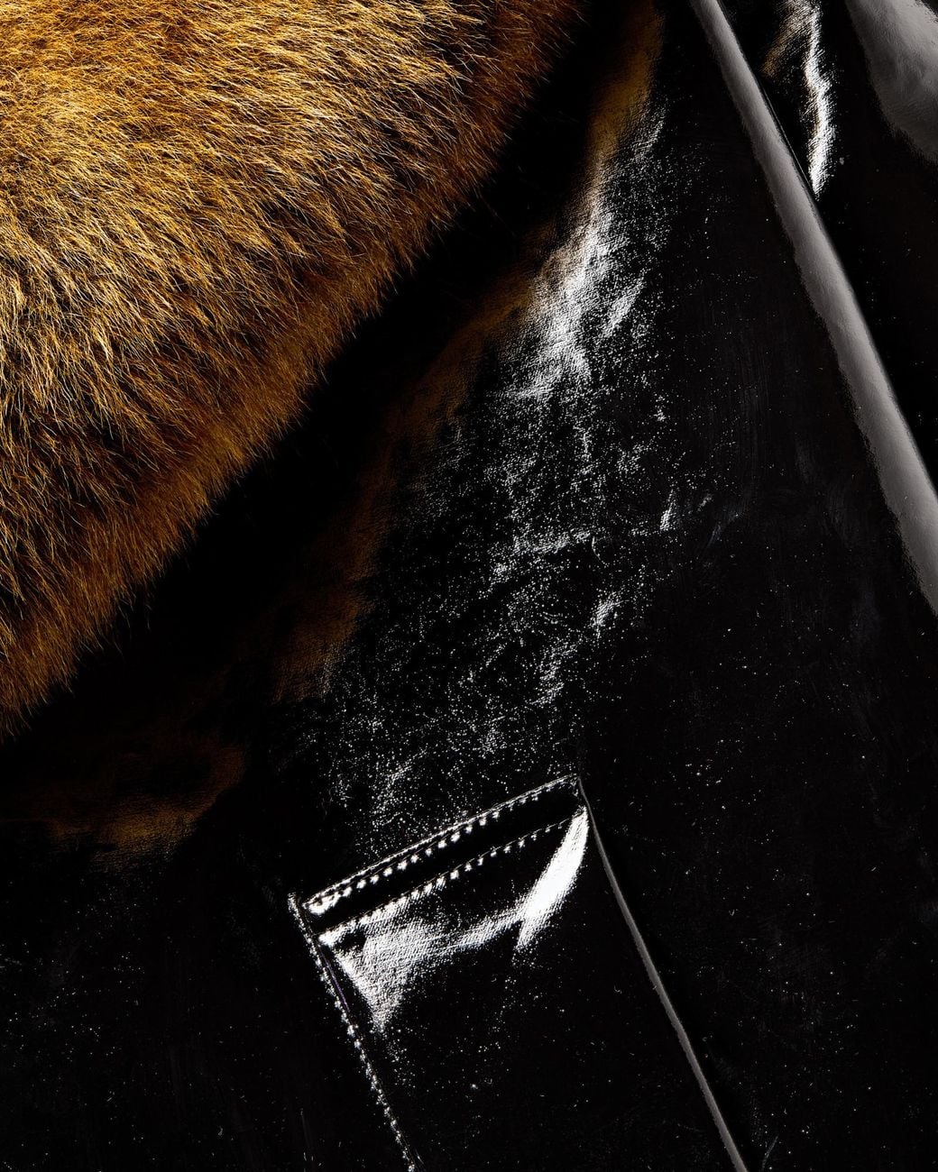 Saint Laurent Black Glossy Shearling-Collar Coat