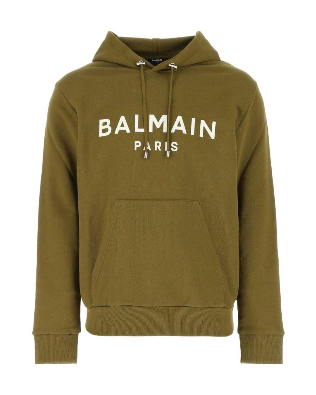 Balmain Green Logo Printed Drawstring Hoodie for men