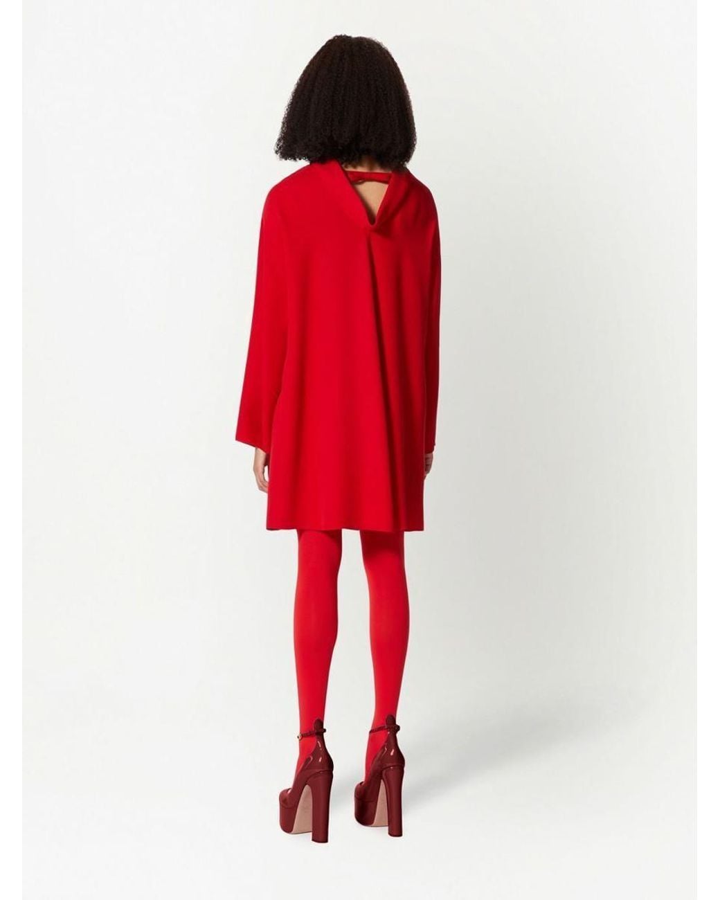 Valentino Red High Neck Long-Sleeved Dress