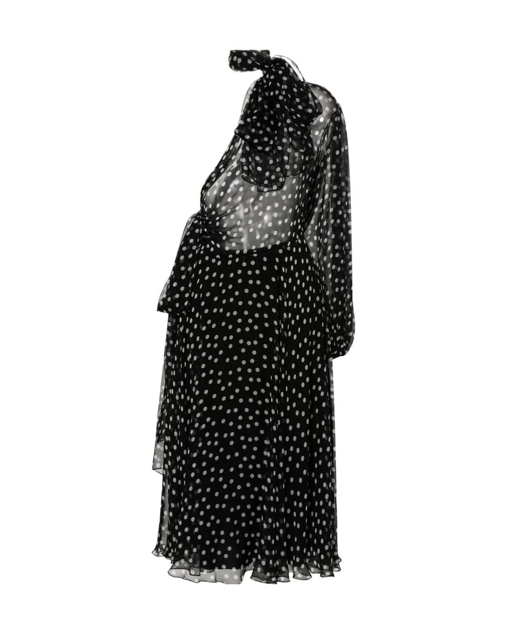 Dolce & Gabbana Black Polka Dot Printed Semi-Sheer Midi Dress