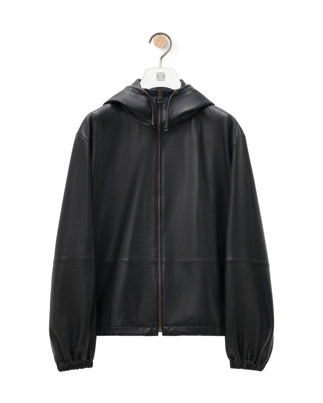 Loewe Black Hooded Zipped Leather Jacket for men
