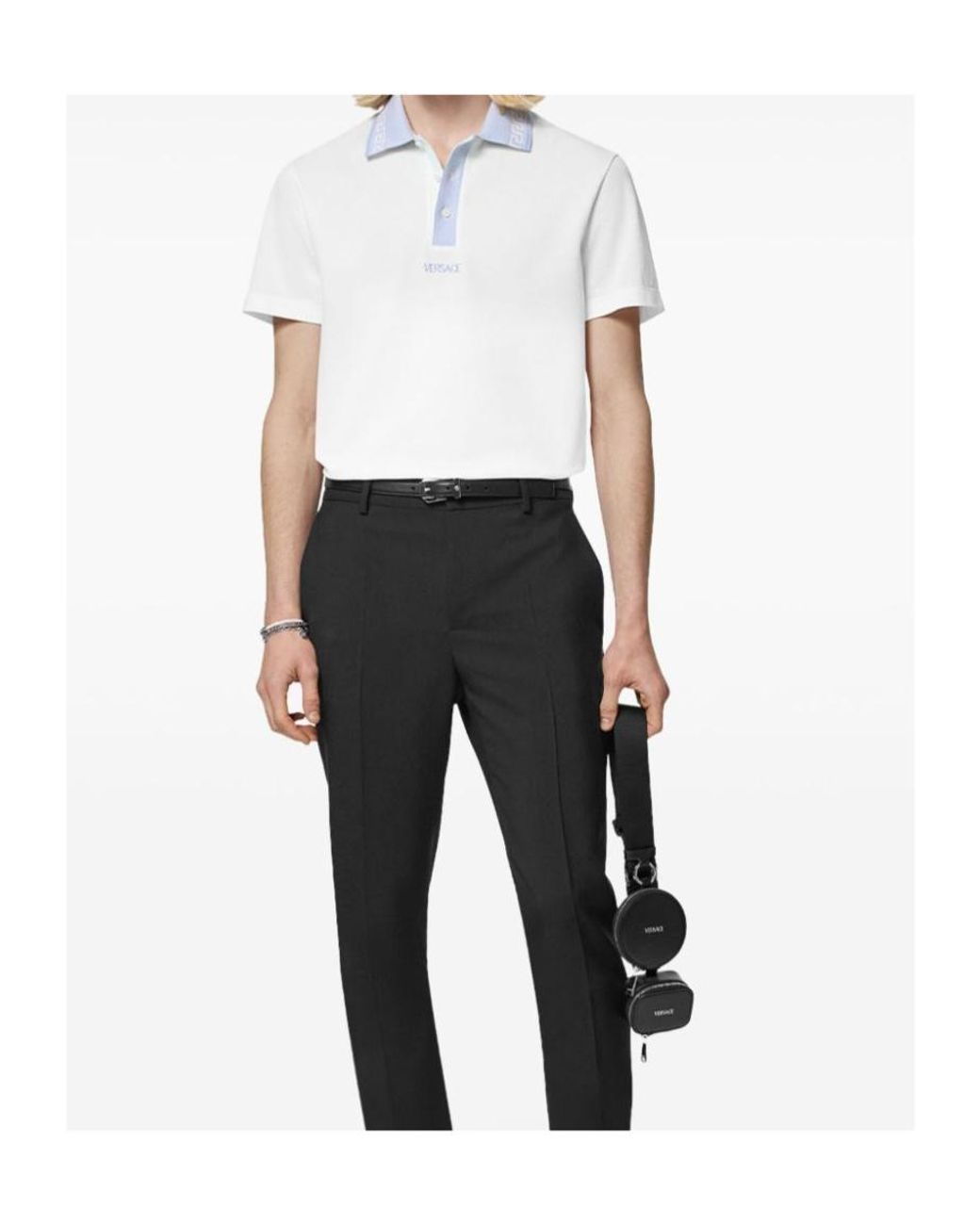 Versace White Greca-Collar Short-Sleeved Polo Shirt for men