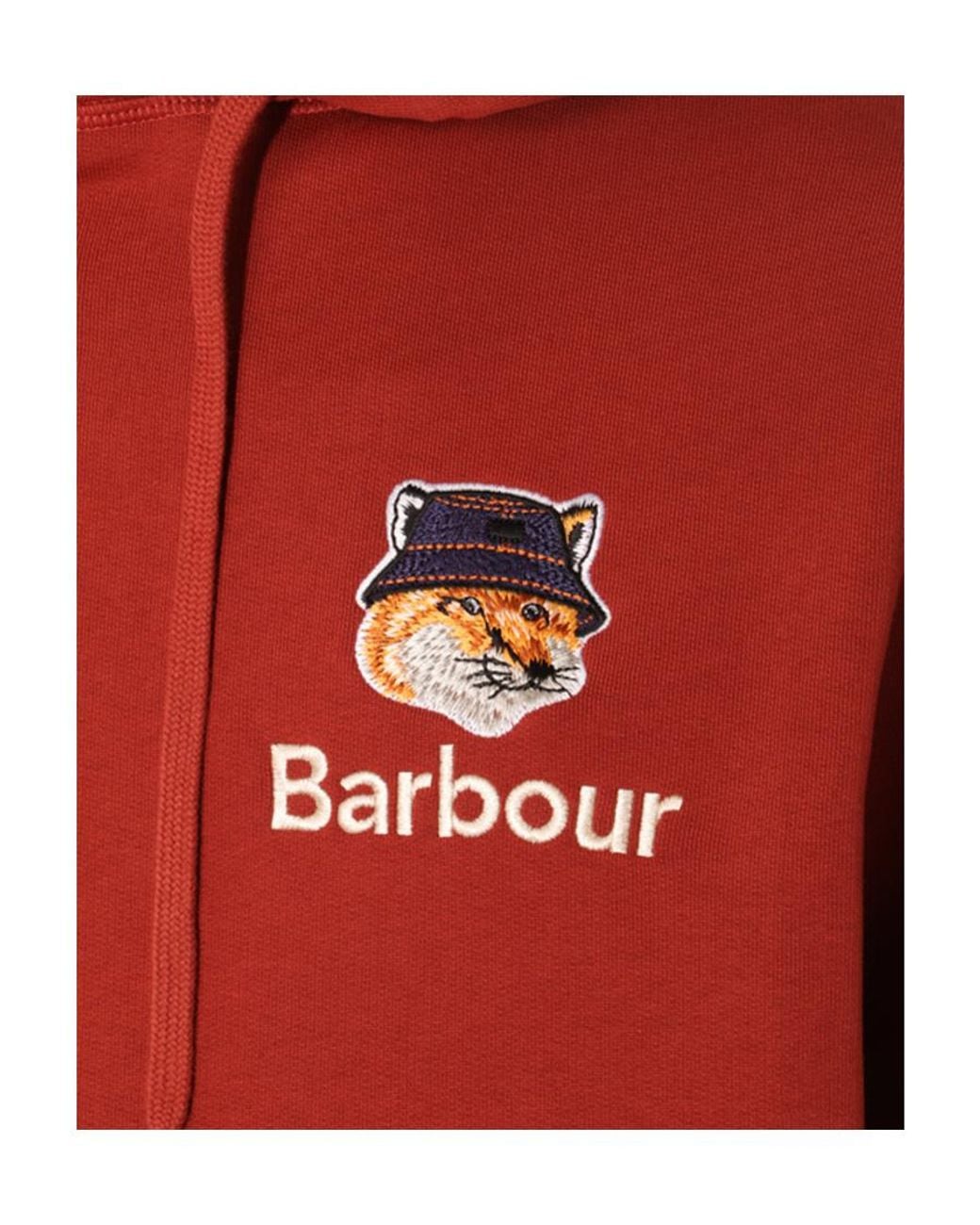 Maison Kitsuné Red Barbour X Maison Kitsuné Fox Head Hoodie for men