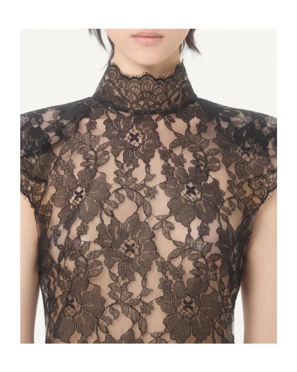 Valentino Black Floral Lace Short-Sleeved Top