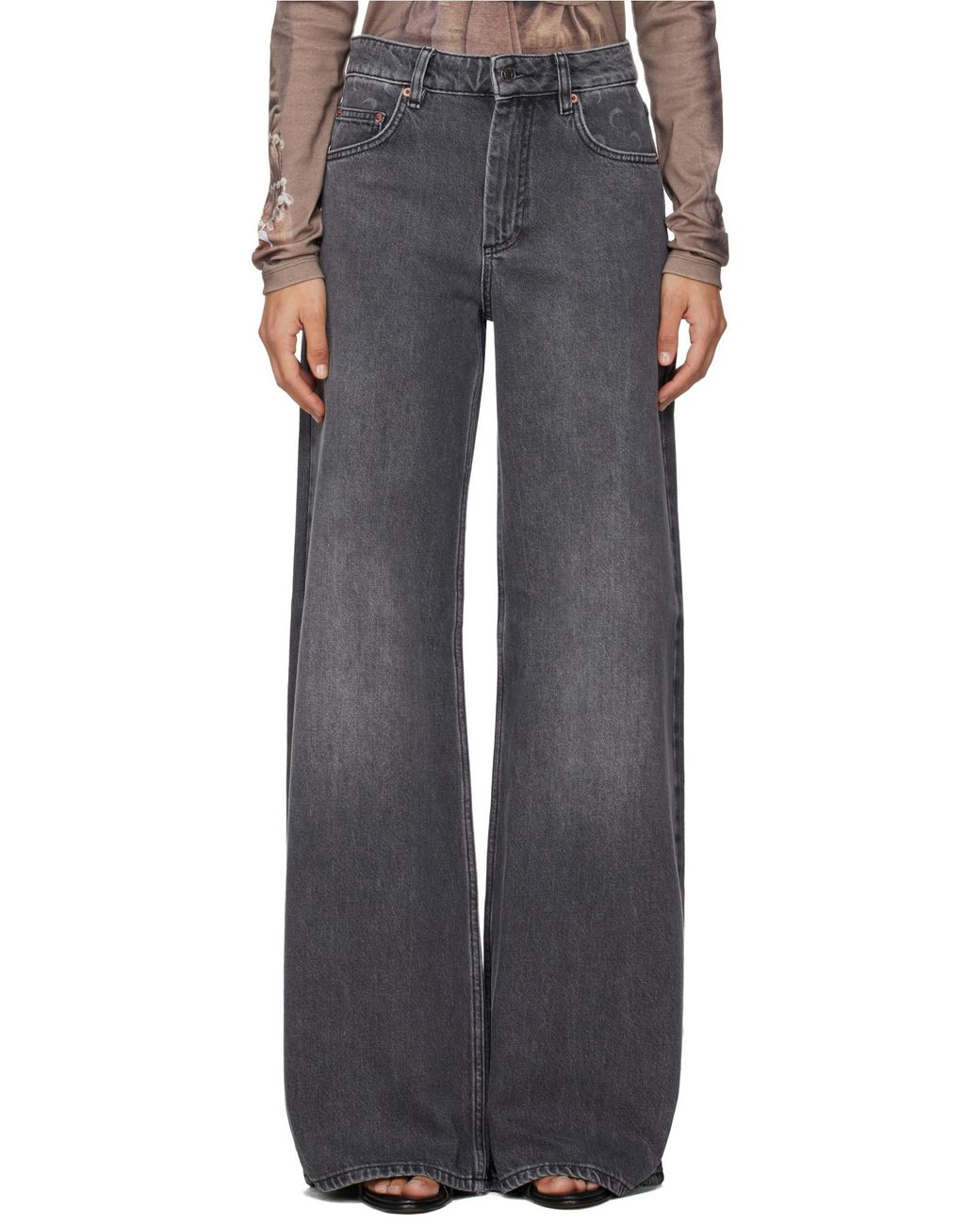 MARINE SERRE Gray Moon Laser Wash Denim High-Waist Flare Jeans