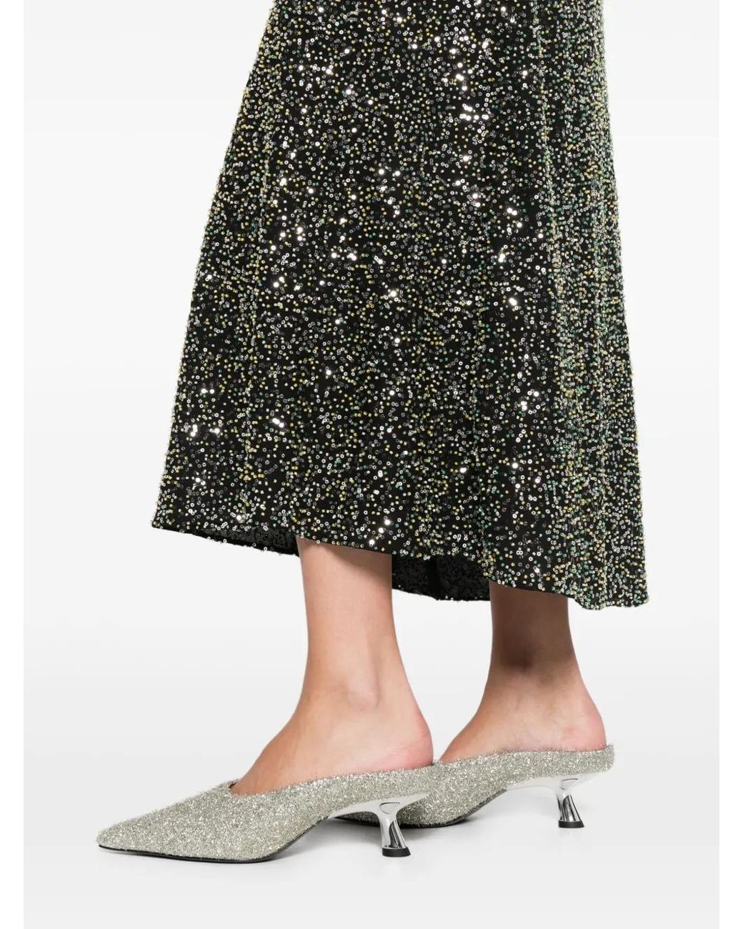 Rabanne Green Sequin-Layered Midi Dress