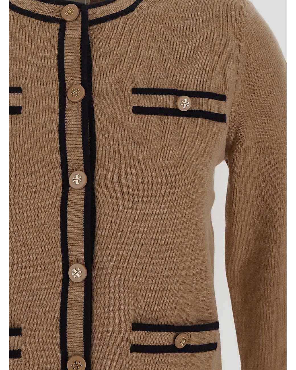Tory Burch Brown Button-Up Crewneck Cardigan