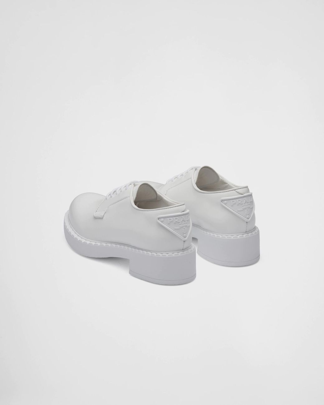 Prada White Brushed-Leather Derby Shoes