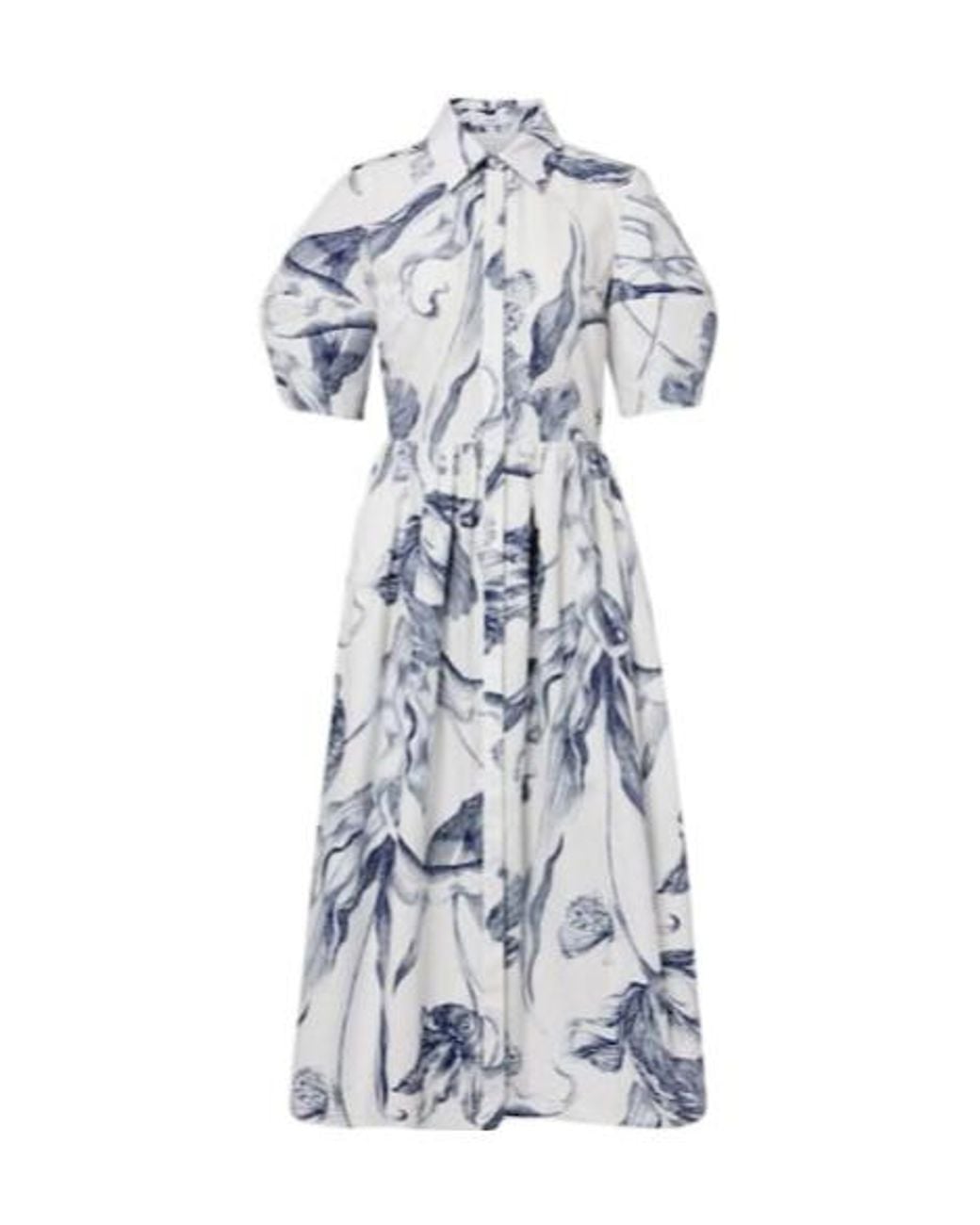 Erdem Blue Floral Cotton Poplin Shirt Dress
