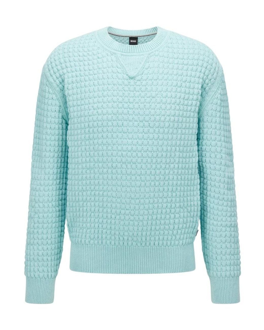 Boss Blue Crew Neck Knit Sweater for men
