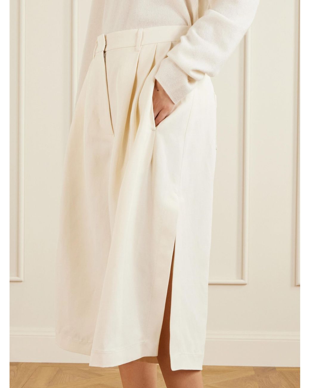 Co. White Pleated Woven Wide-Leg Pants